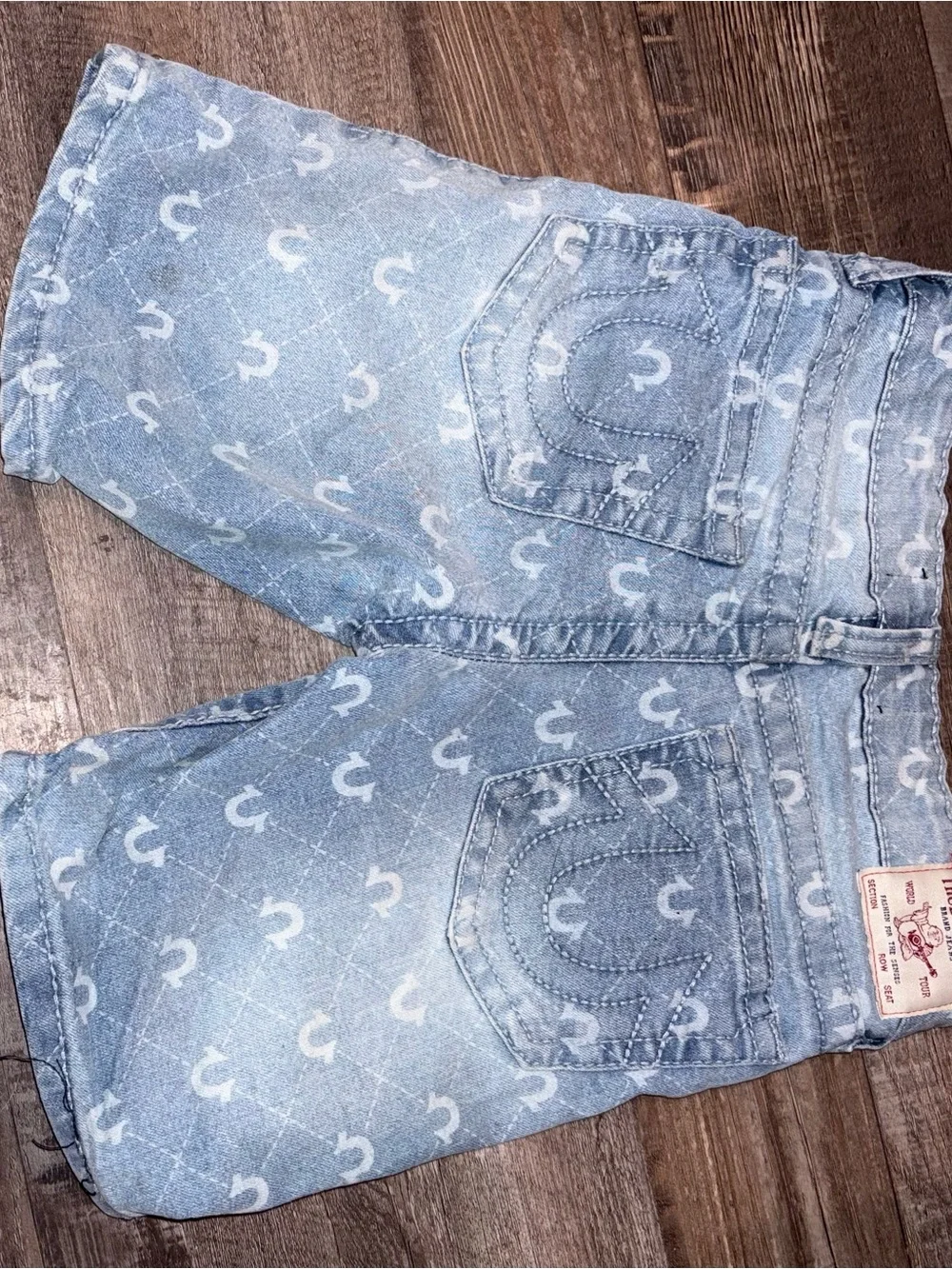 True Religion Light Blue Logo Print Denim Shorts for Kids